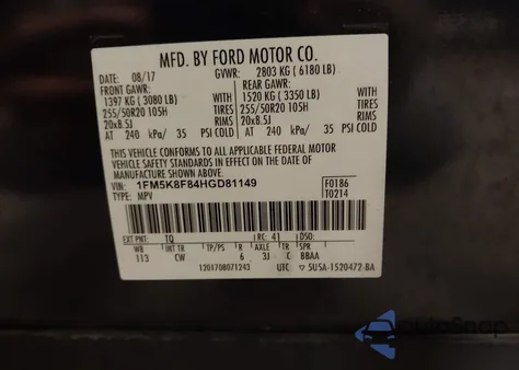2017 Ford Explorer Limited from USA, damaged, VIN 1FM5K8F84HGD81149